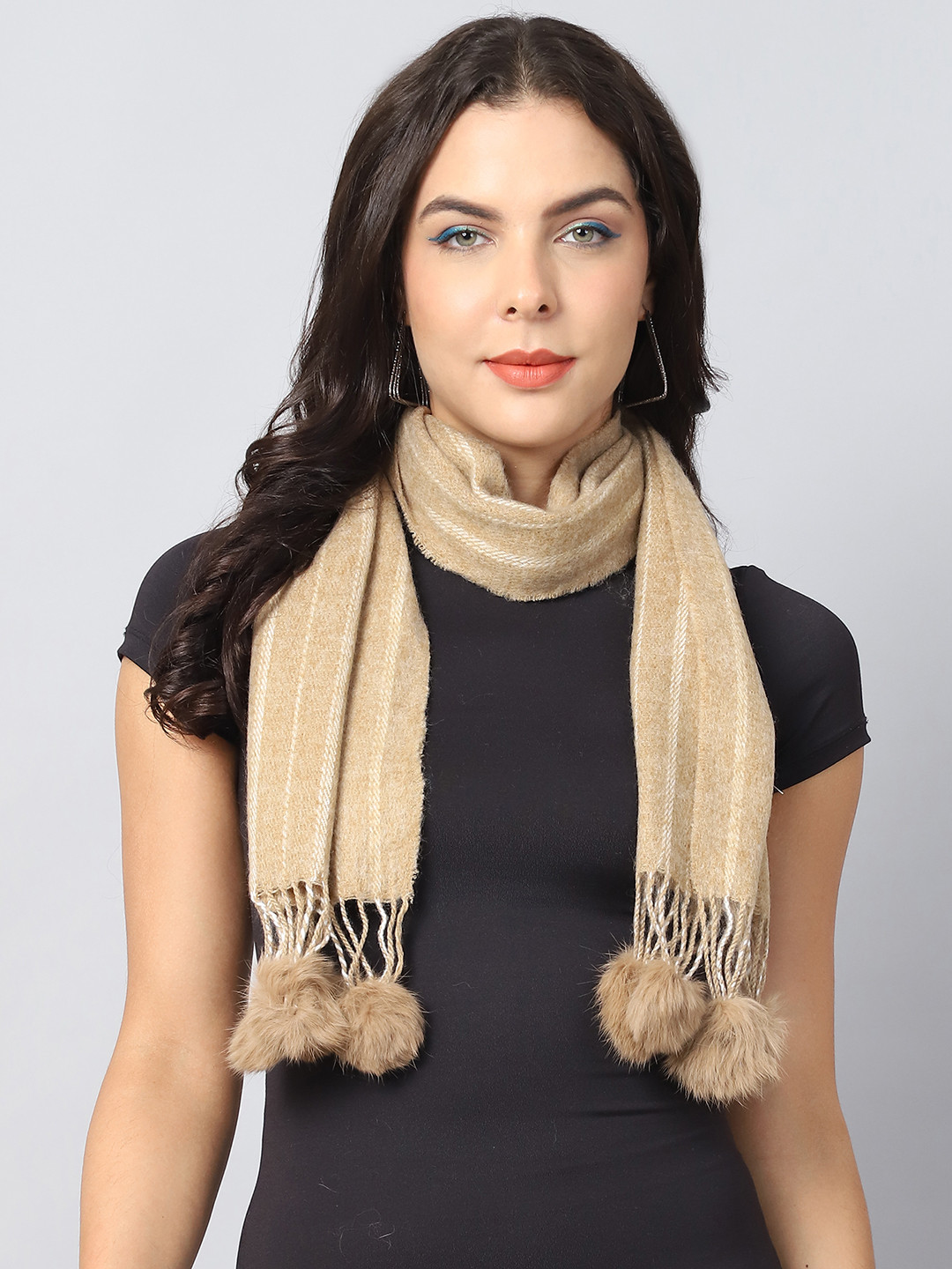 

ELLIS Women Striped Acrylic Mufflers, Beige