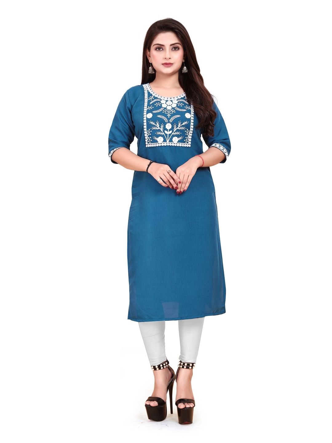 

AKK ENTERPRISE Women Embroidred Yoke Design Straight Kurta, Teal