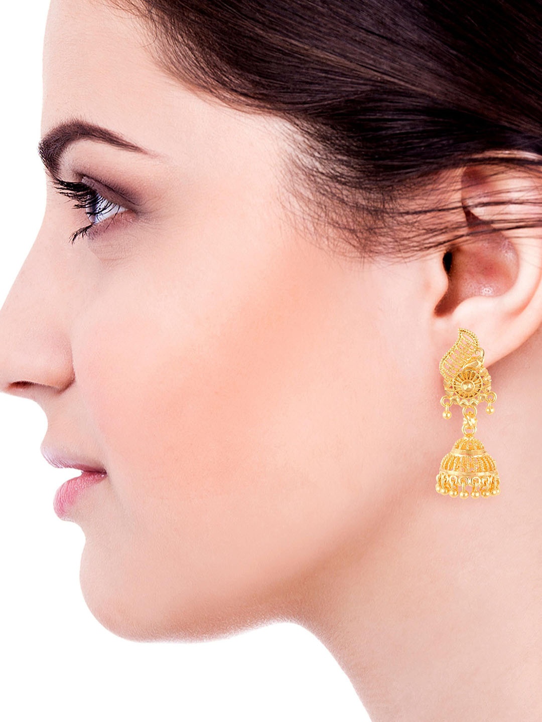 

Heer Collection Gold-Plated Mother of Pearl Dome Shaped Antique Jhumkas