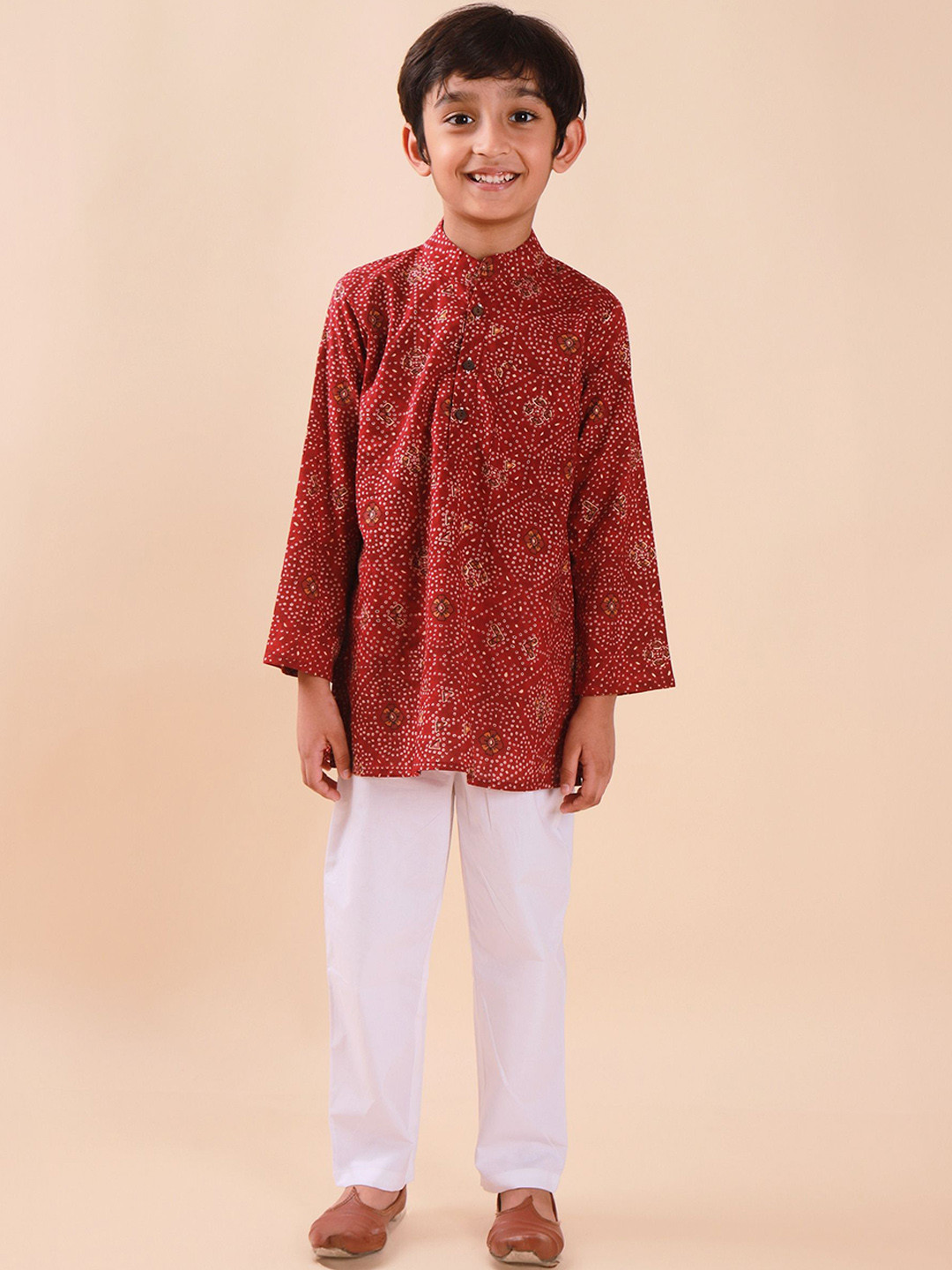 

Sangria Boys Printed Pure Cotton Straight Kurtas, Maroon