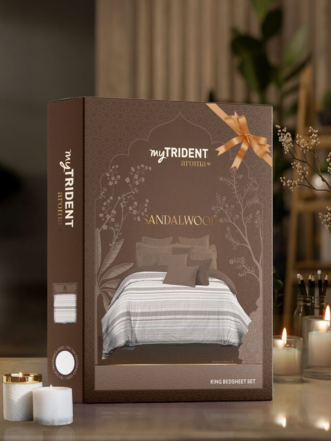 

MYTRIDENT Brown & White 144 TC King Bedsheet with 2 Pillow Covers 2.74 x 2.74 Mts