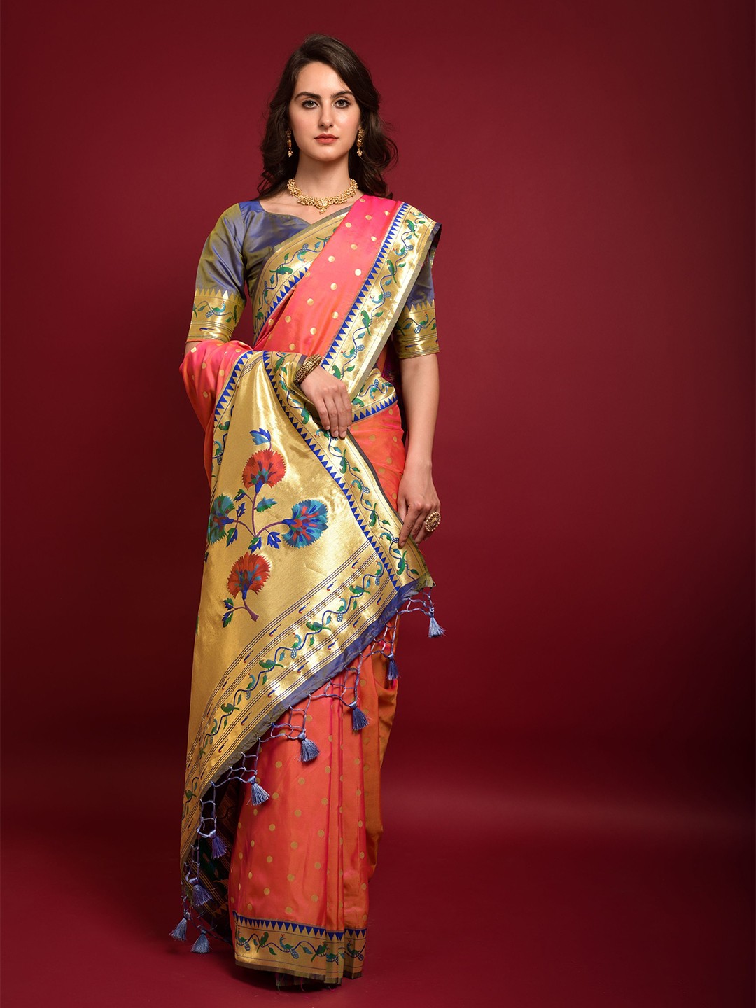 

Kandora Woven Design Zari Pure Silk Banarasi Saree, Peach
