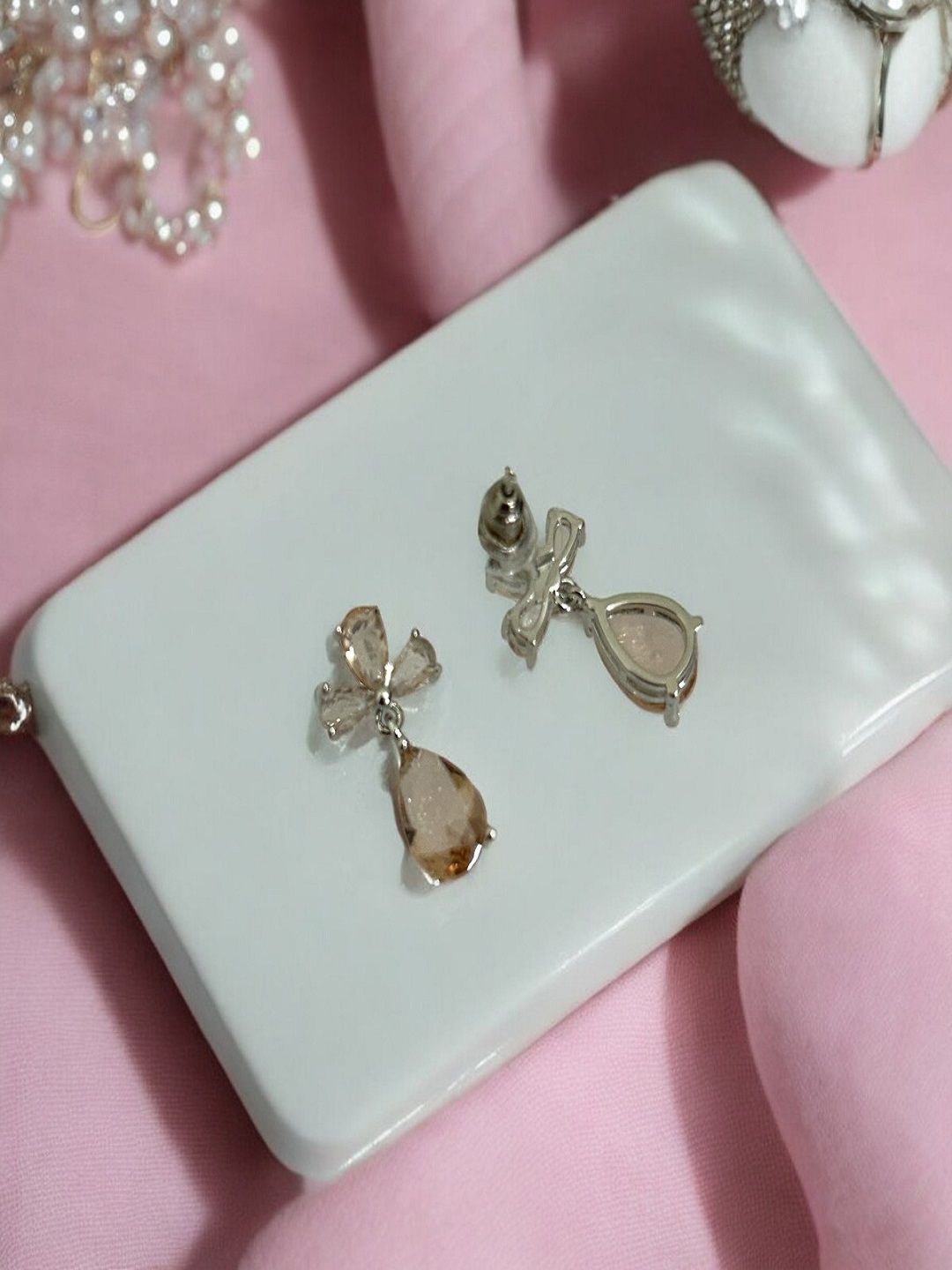 

AccessHer Stone Studded Contemporary Drop Earrings, Yellow