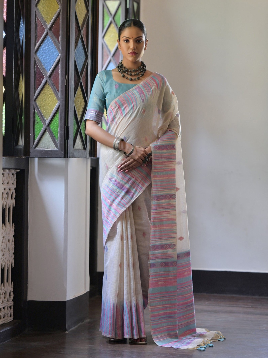 

Kandora Woven Design Pure Cotton Saree, Blue