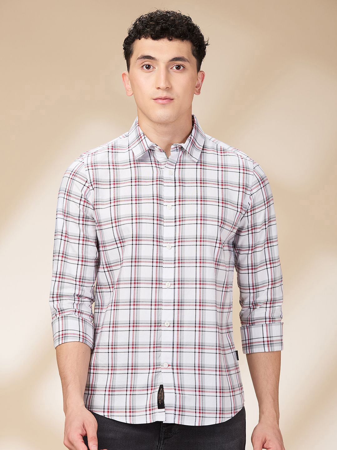 

Being Human Men Spread Collar Tartan Checked Cotton Slim Fit Casual Shirt, Red