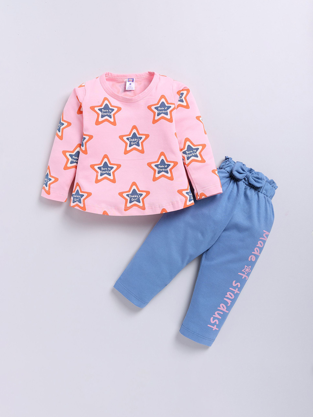 

Nottie Planet Girls Pure Cotton Printed T-shirt with Pyjamas, Peach