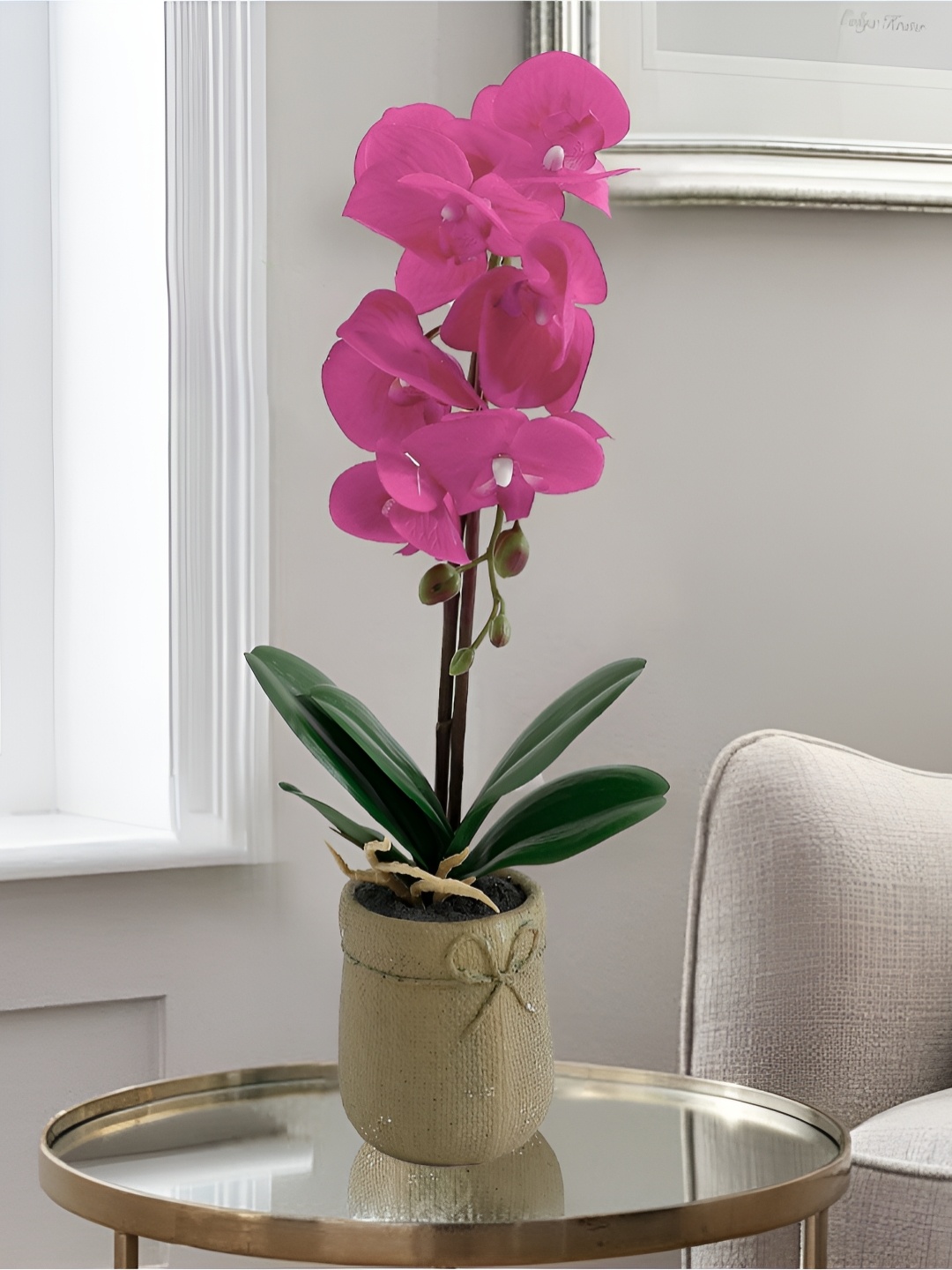 

The Better Home Pink & Green Artificial Orchid Flower Plant With Pot