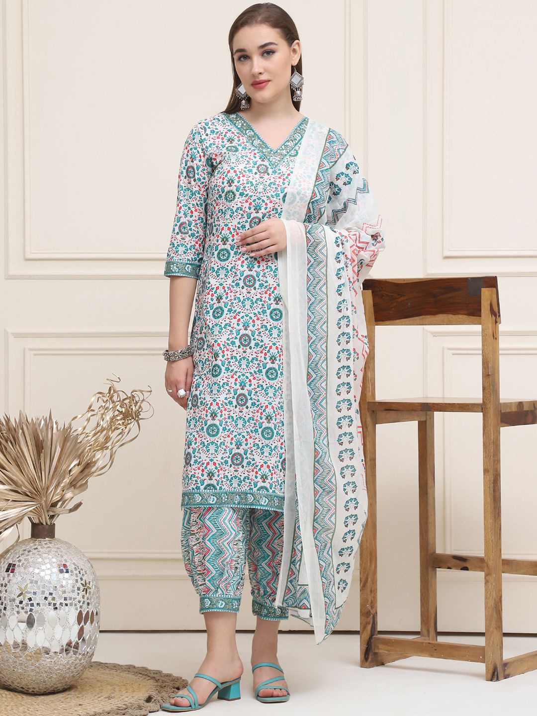 

Frempy Women Kurta with Patiala & Dupatta, Teal
