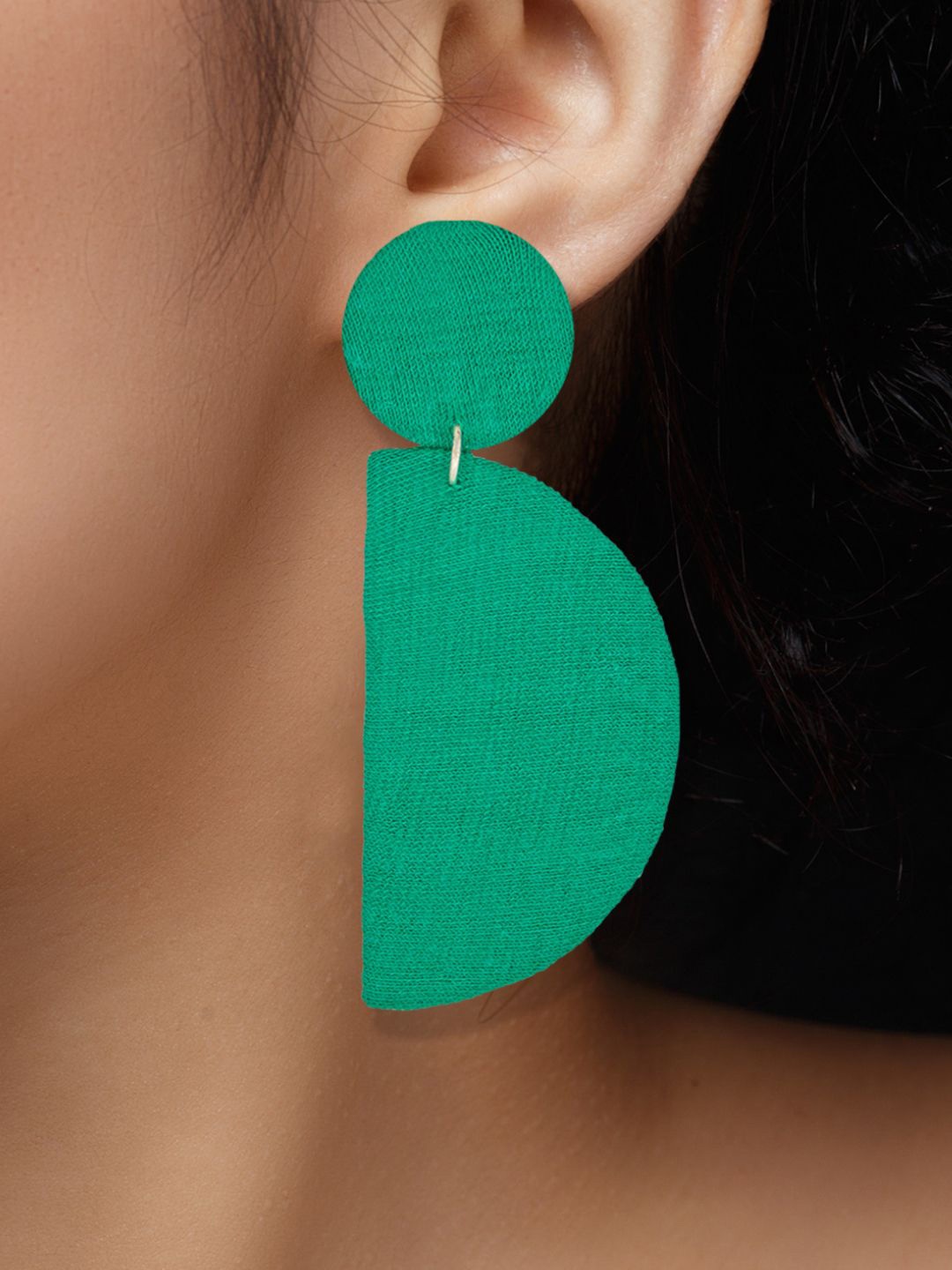 

Sangria Geometric Shaped Fabric Dangler Earrings, Green