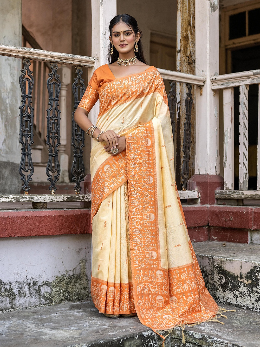 

Kandora Zari Pure Silk Saree, Orange