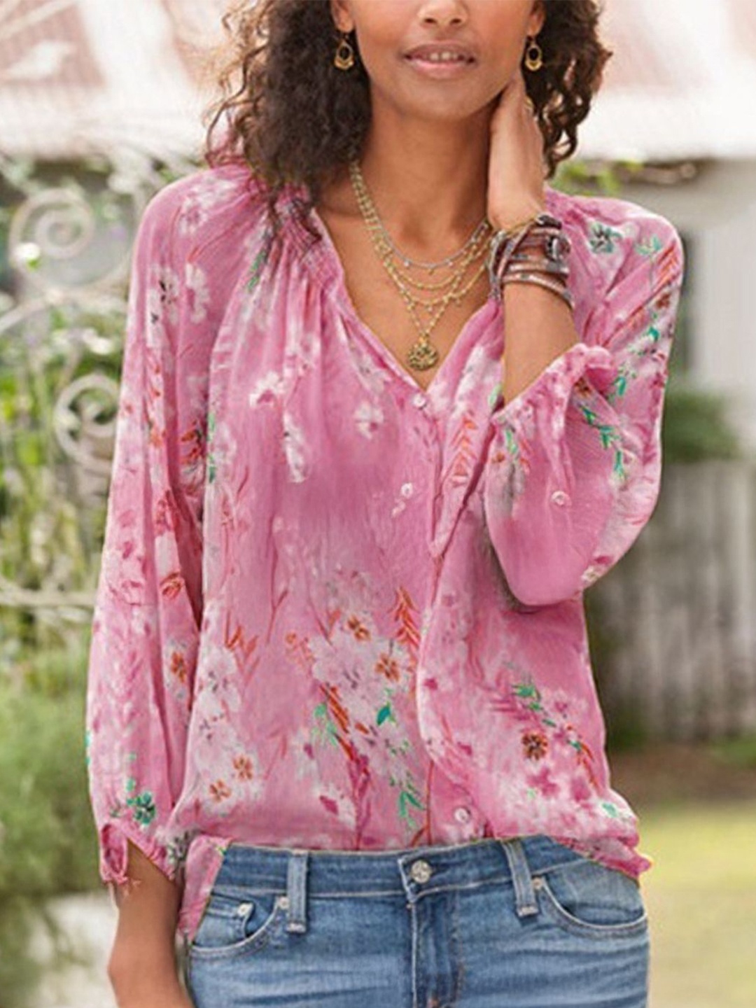 

StyleCast Women Floral Printed V-Neck Top, Pink