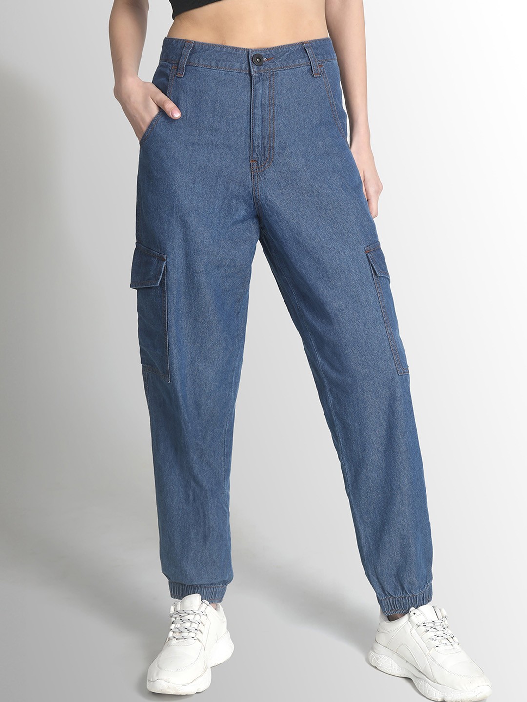 

The Roadster Lifestyle Co Denim Jogger With Side Cargo Pockets, Blue