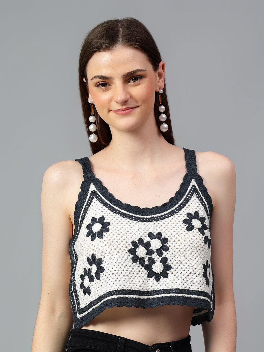 

Kotty Women Self Design Scoop Neck Cotton Top, White