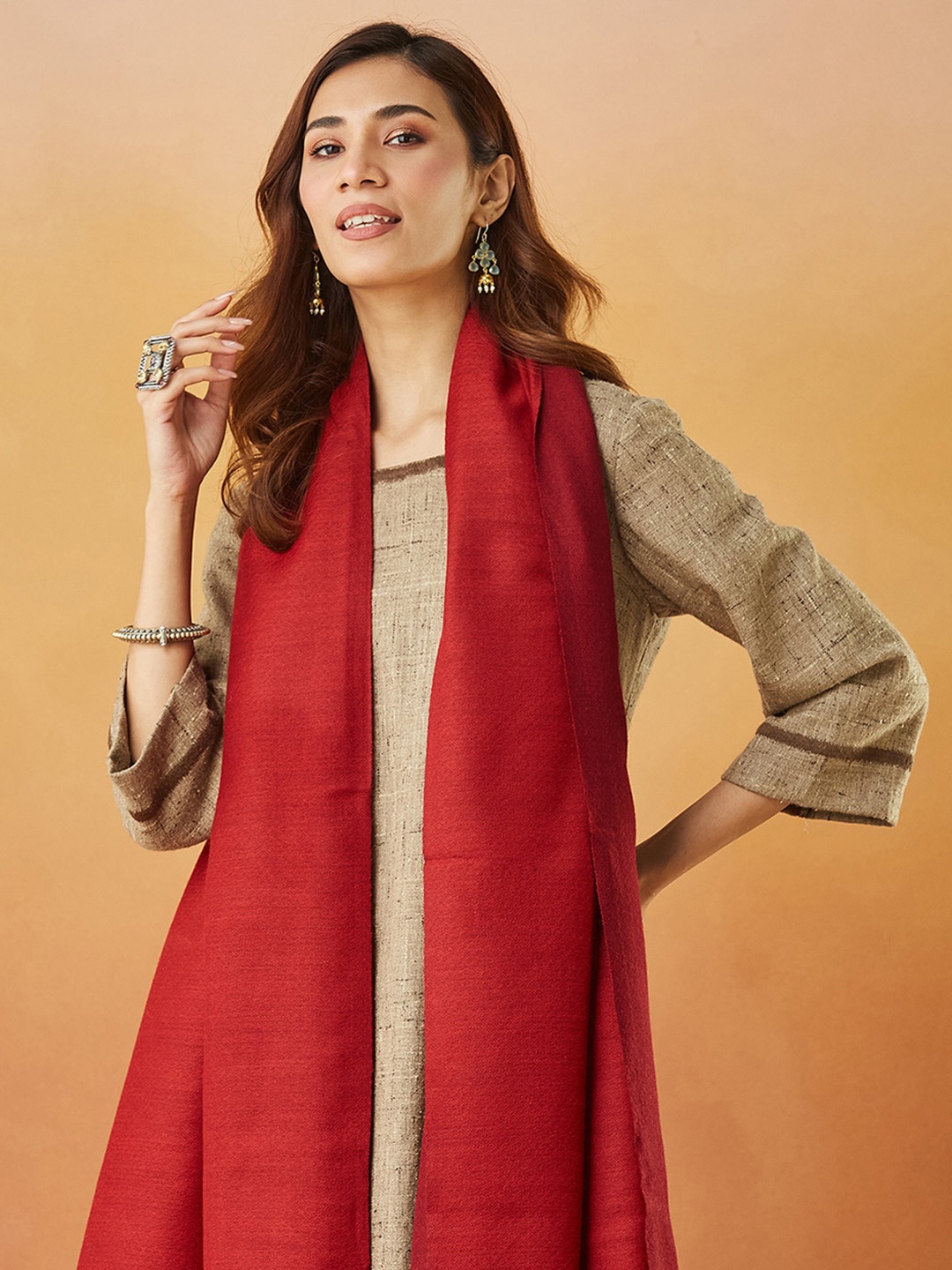 

Fabindia Women Woven Design Shawl, Red