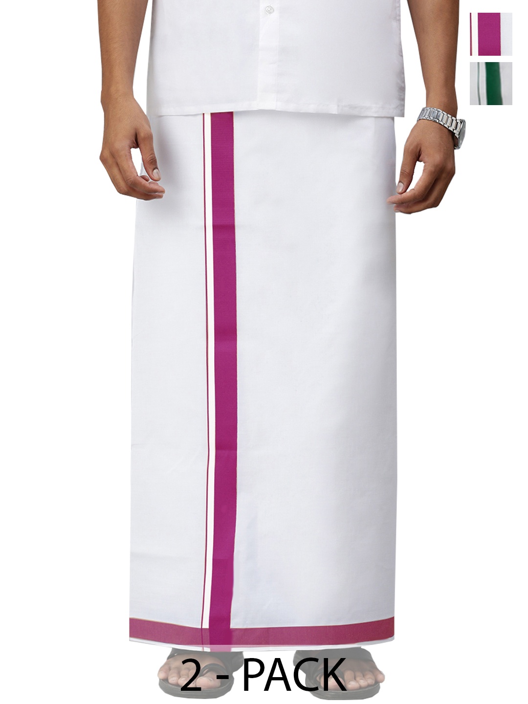 

Ramraj Pack of 2 Men Solid Border Dhoti, White