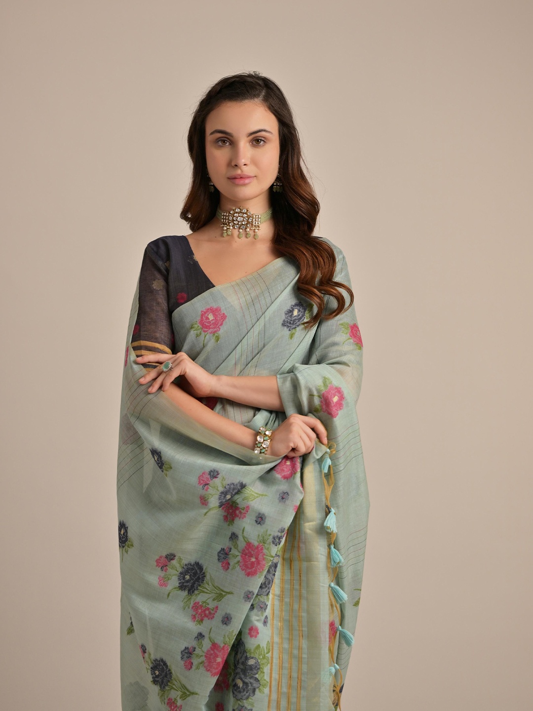 

Kandora Woven Design Zari Pure Cotton Saree, Green