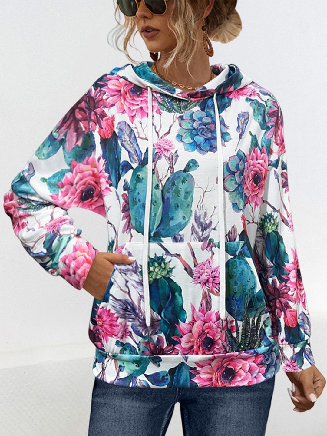 

StyleCast x Revolte Women Floral Printed Hood Pullover Sweatshirt, Red