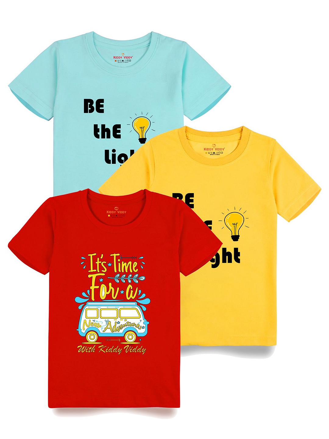 

AUSK Boys Pack Of 3 Graphic Printed Round Neck Cotton T-shirts, Yellow