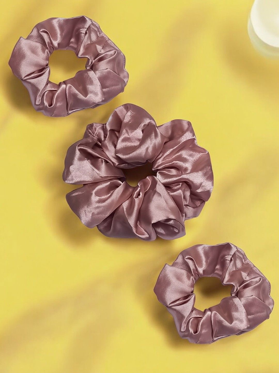 

fabula Women Set of 3 Satin Silk Scrunchy Ponytail Holders, Pink