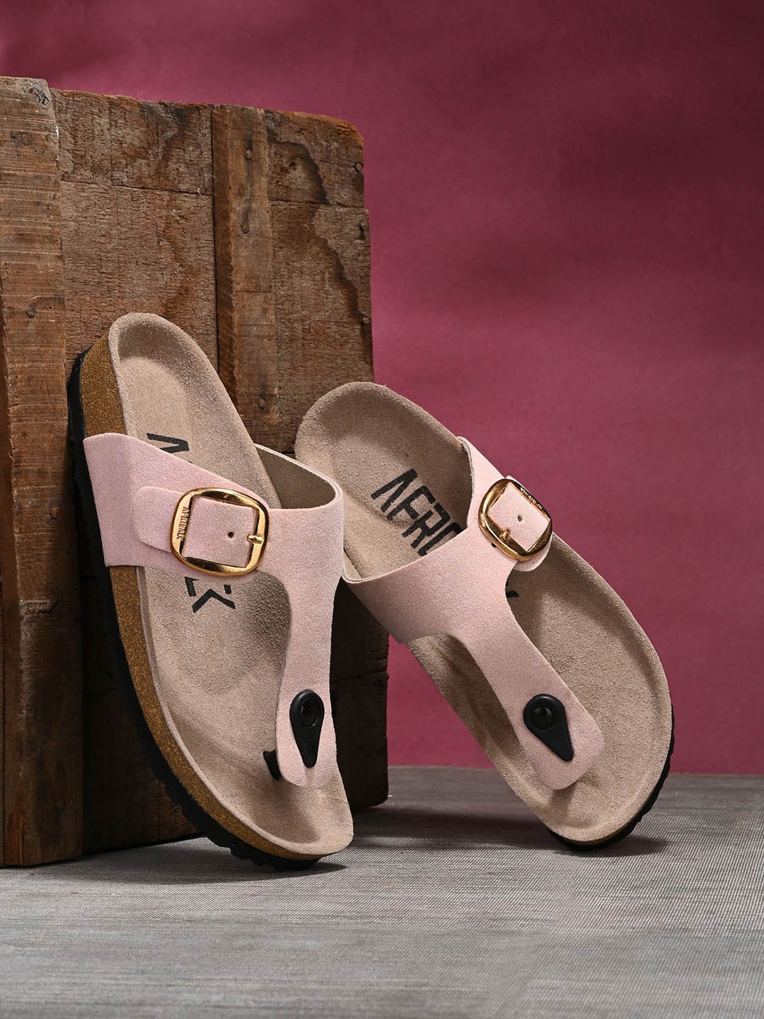 

AfroJack Women Buckle Detail T-Strap Flats, Pink