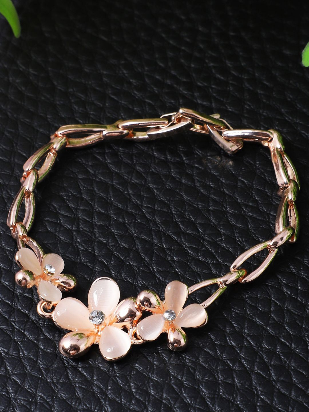 

ANIKAS CREATION Gold-Plated Stone Studded Link Bracelet