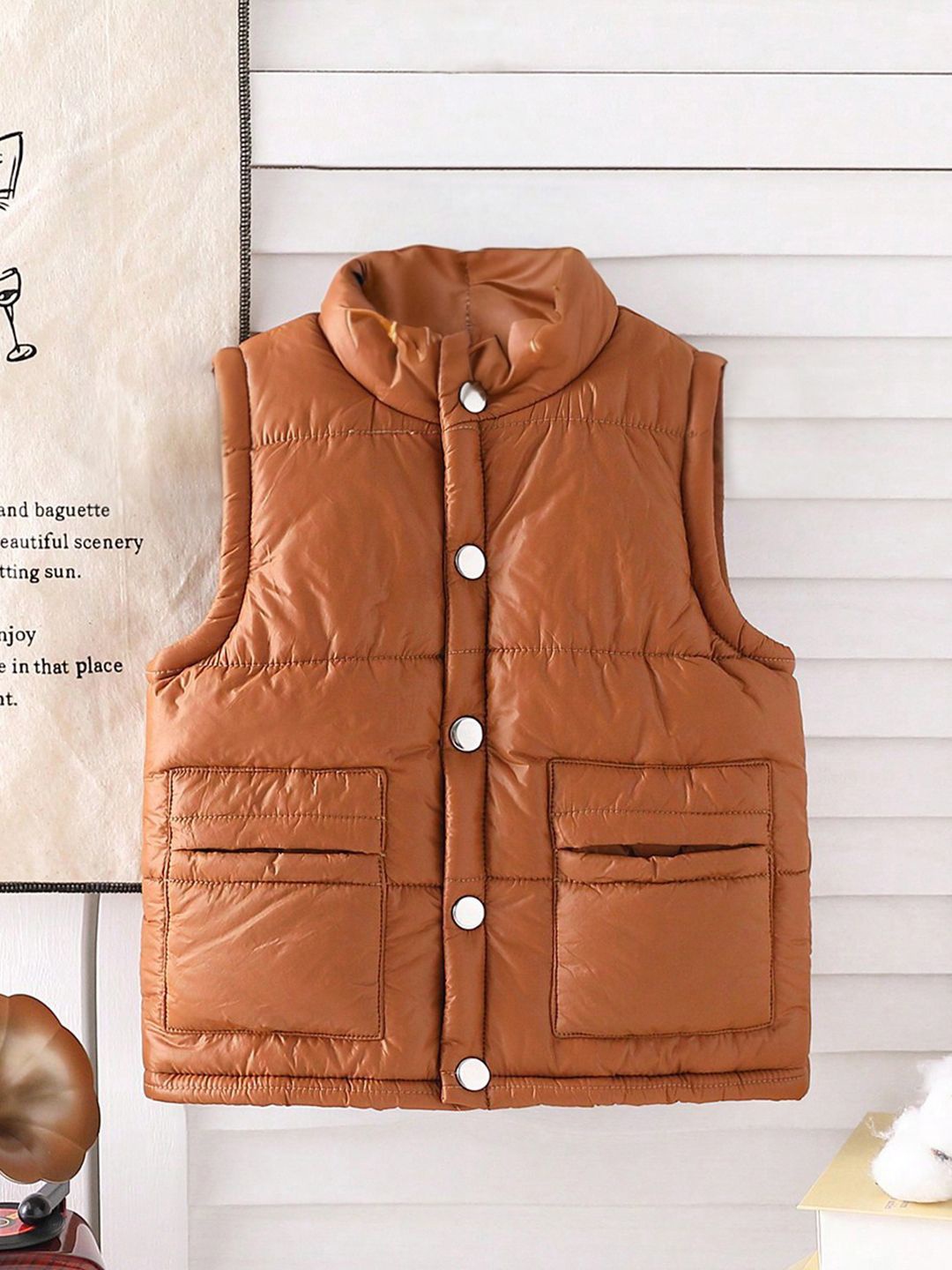 

INCLUD Boys Mock Collar Sleeveless Padded Jacket, Brown