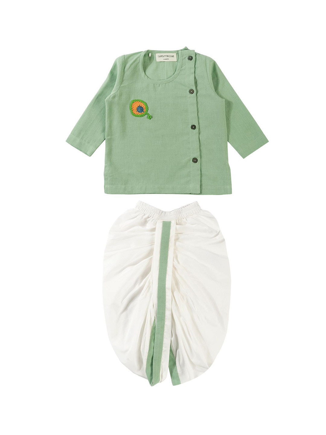 

BAESD Boys Floral Regular Pure Cotton Kurta with Dhoti Pants, Green