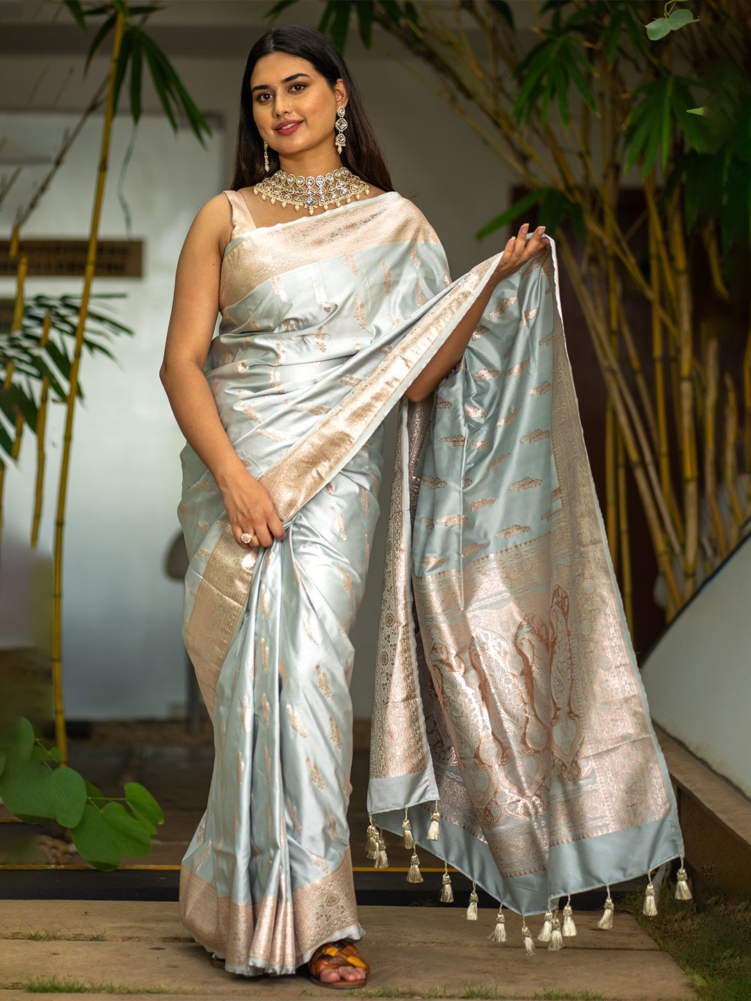 

I LOVE SAREES Woven Design Zari Pure Cotton Banarasi Saree, Blue