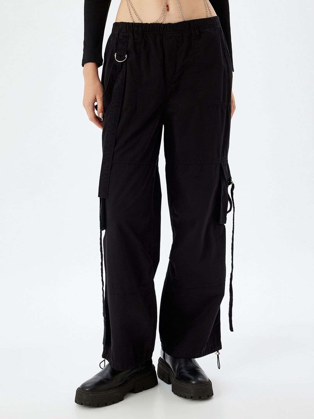 

Koton Women Solid Mid-Rise Regular Trousers, Black