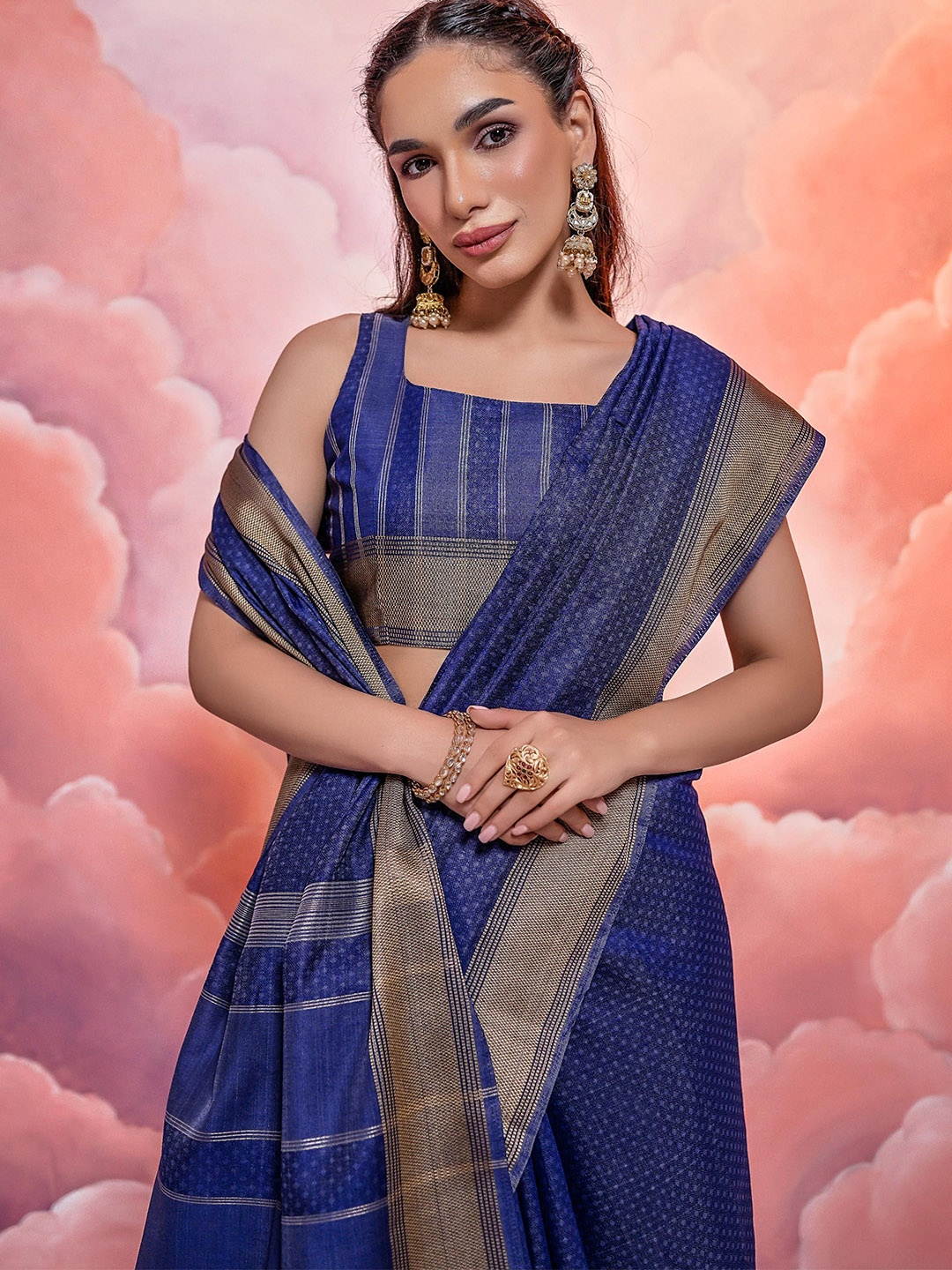 

Kandora Woven Design Zari Pure Silk Saree, Blue
