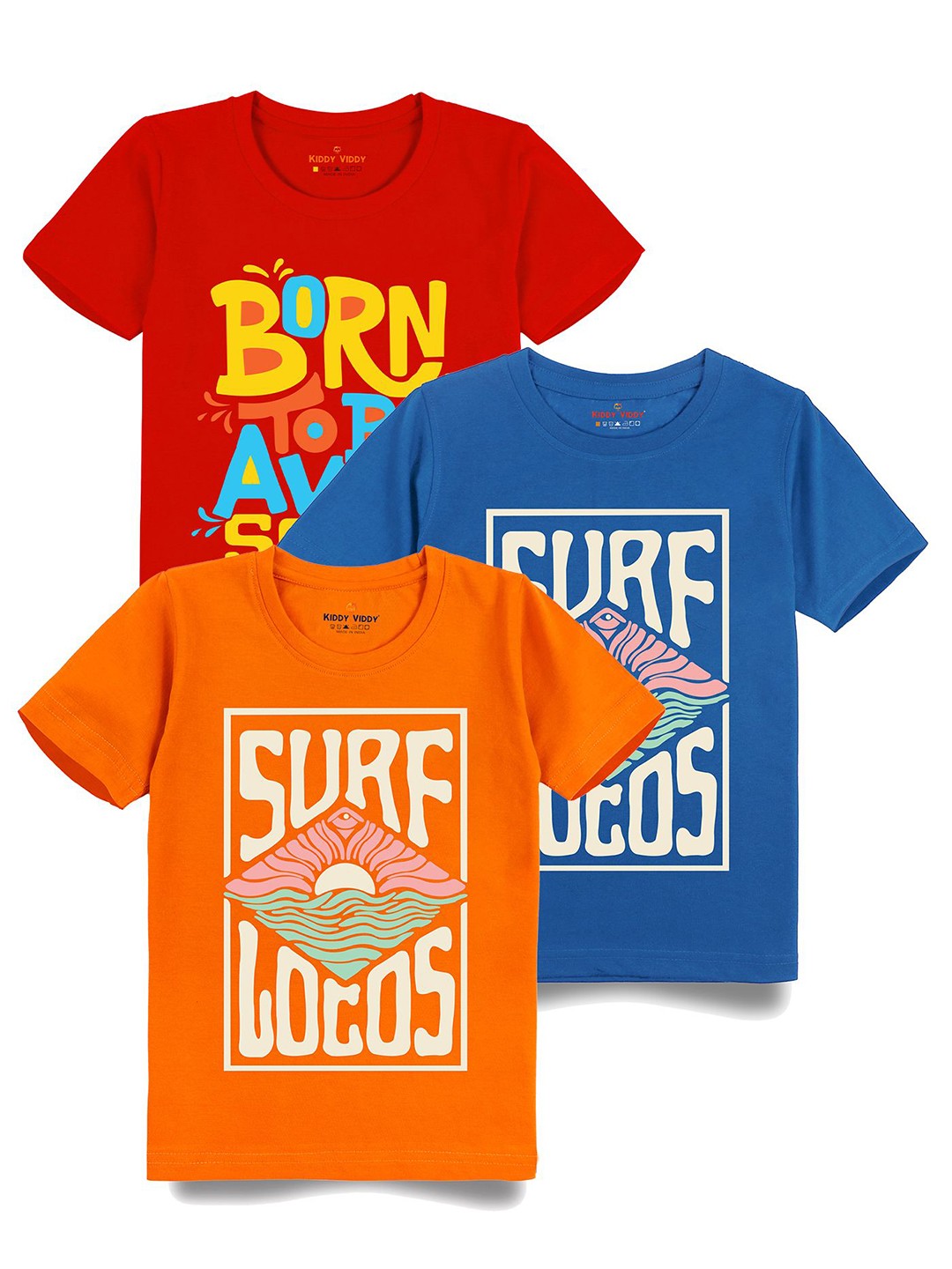 

AUSK Boys Pack Of 3 Graphic Printed Round Neck Cotton T-shirts, Orange