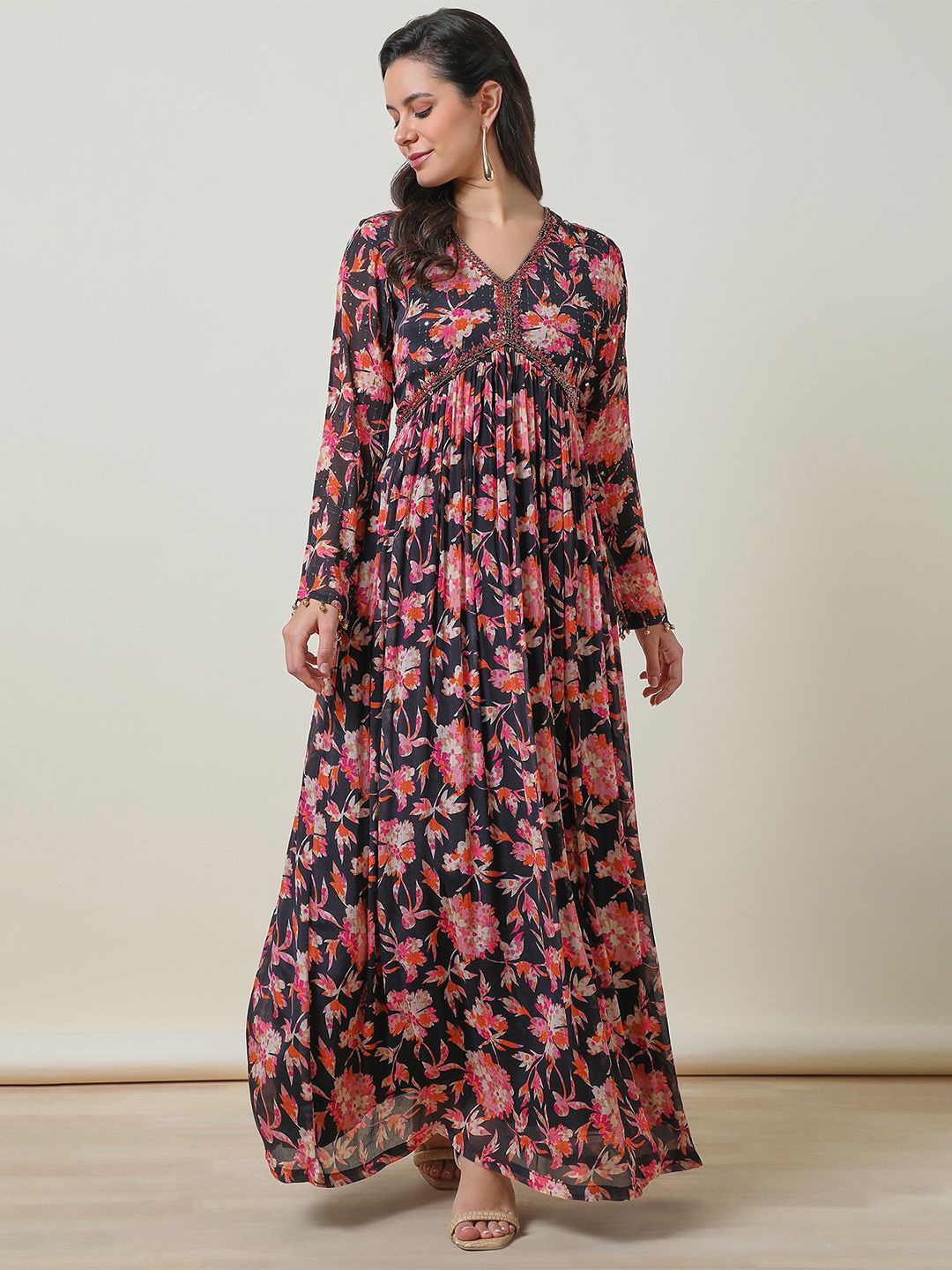 

Soch Women Floral Print Maxi Dress, Black