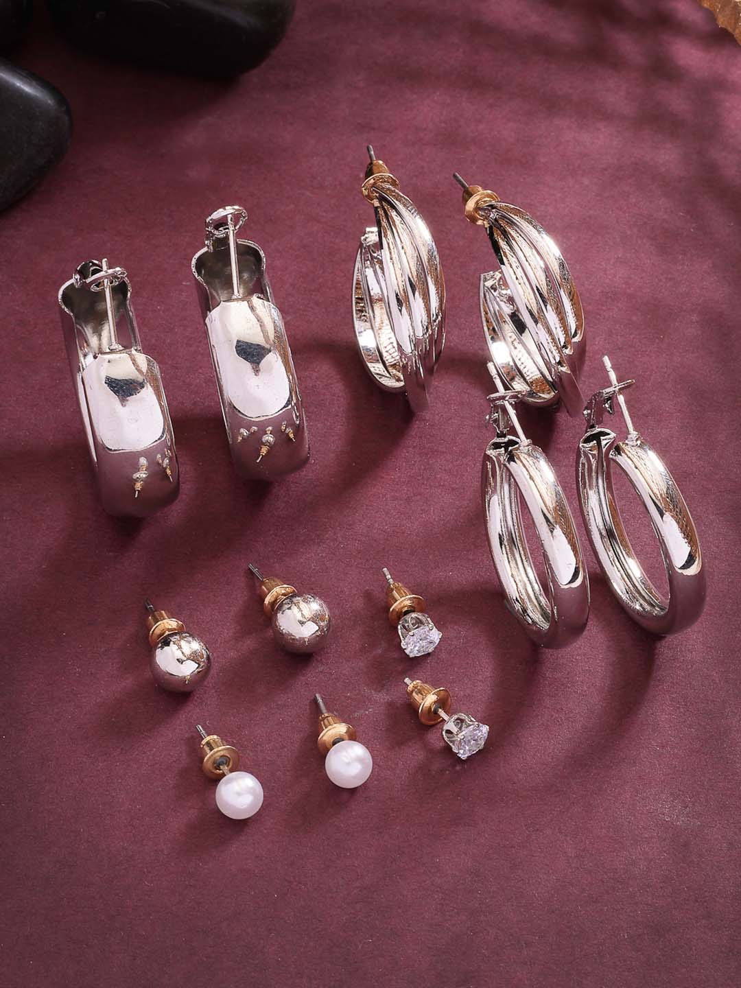 

NVR Set of 6 Silver-Plated Contemporary Hoop Earrings