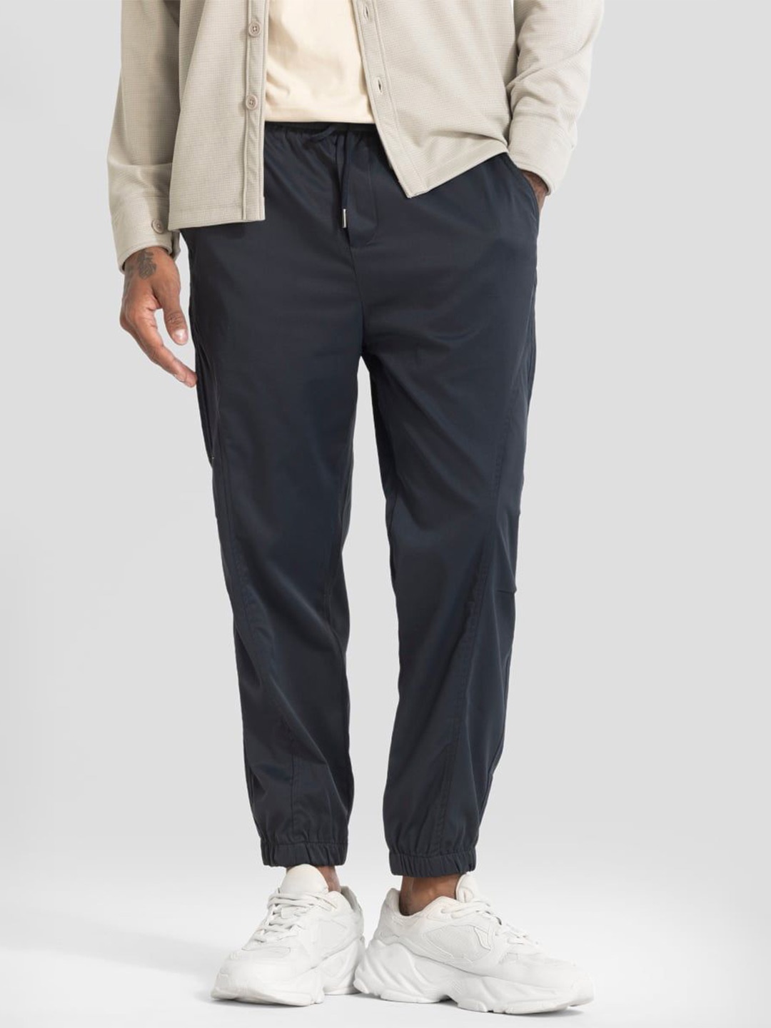 

Snitch Men Solid Relaxed Loose Fit Joggers Trousers, Blue