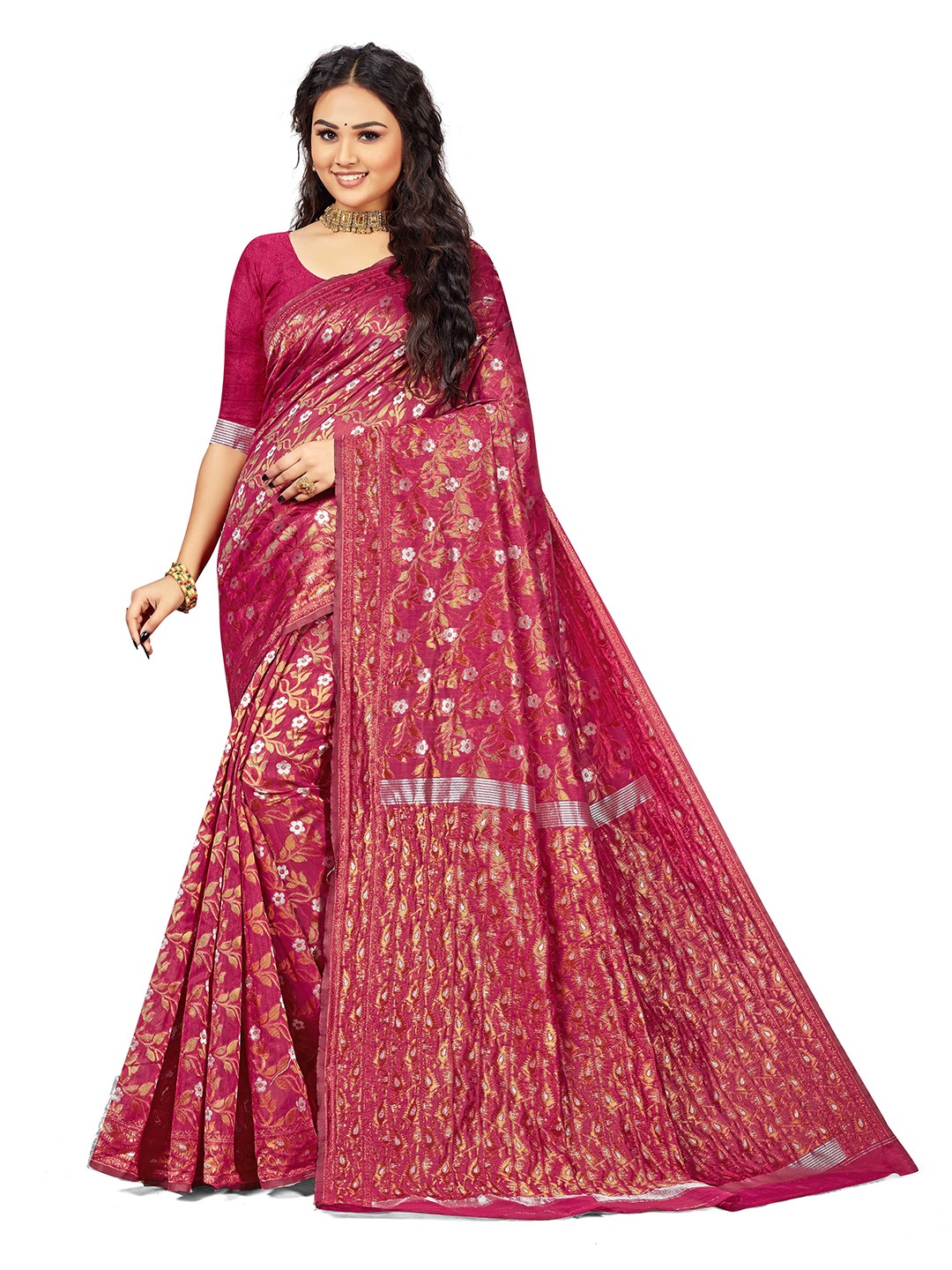 

Maroosh Ethnic Motifs Woven Design Zari Saree, Burgundy