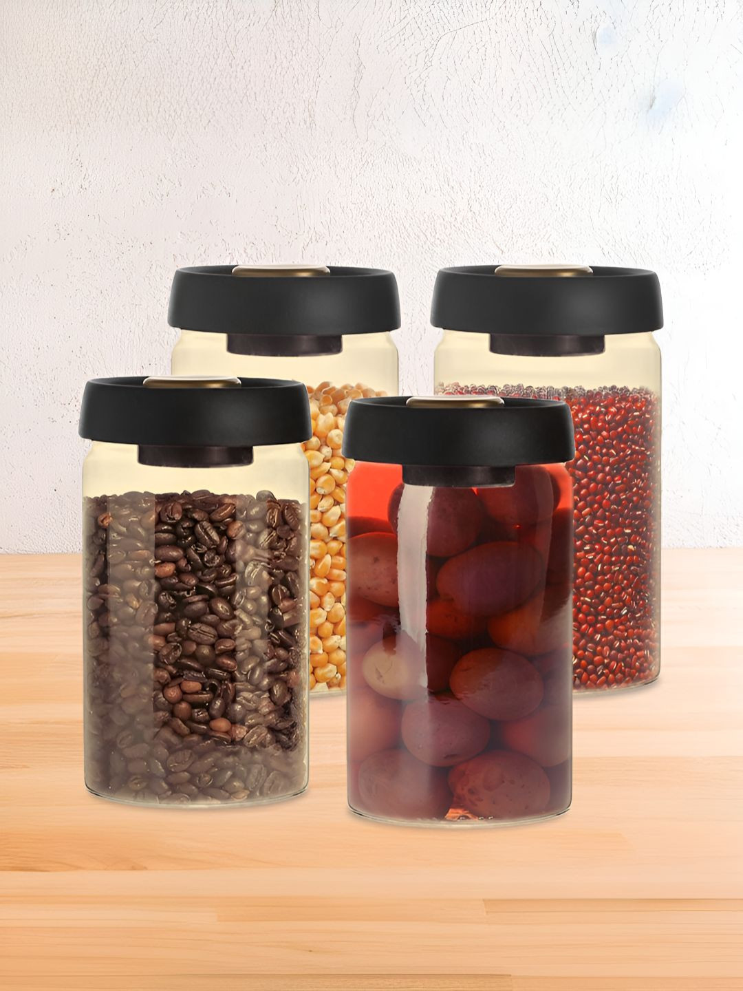 

The Better Home Brown & Black 4 Pieces Borosilicate Glass Dishwasher Safe Container 1.2 L