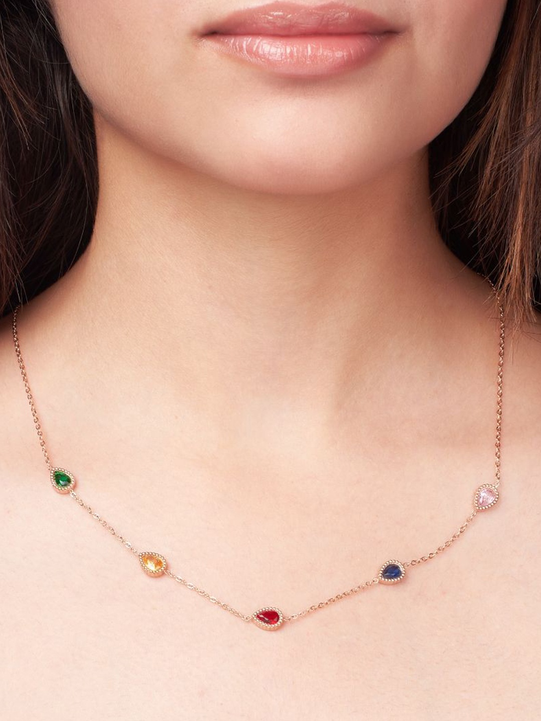 

SALTY Stainless Steel Serenity Stone Studded Necklace, Rose gold