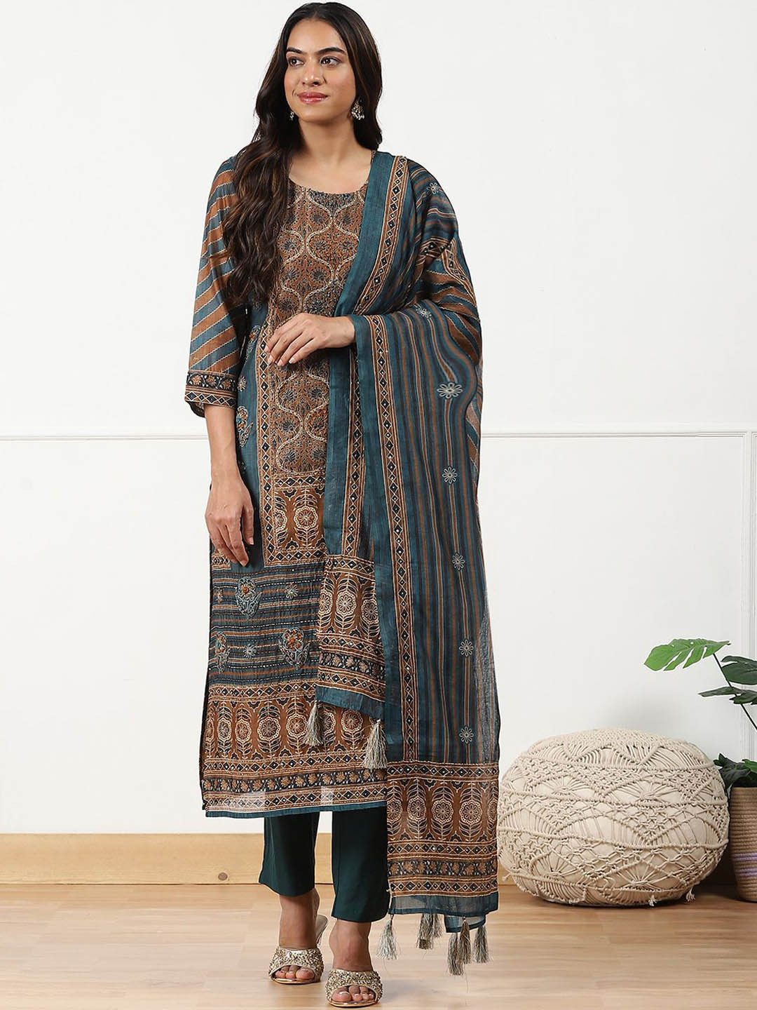 

Biba Unstitched Dress Material, Navy blue