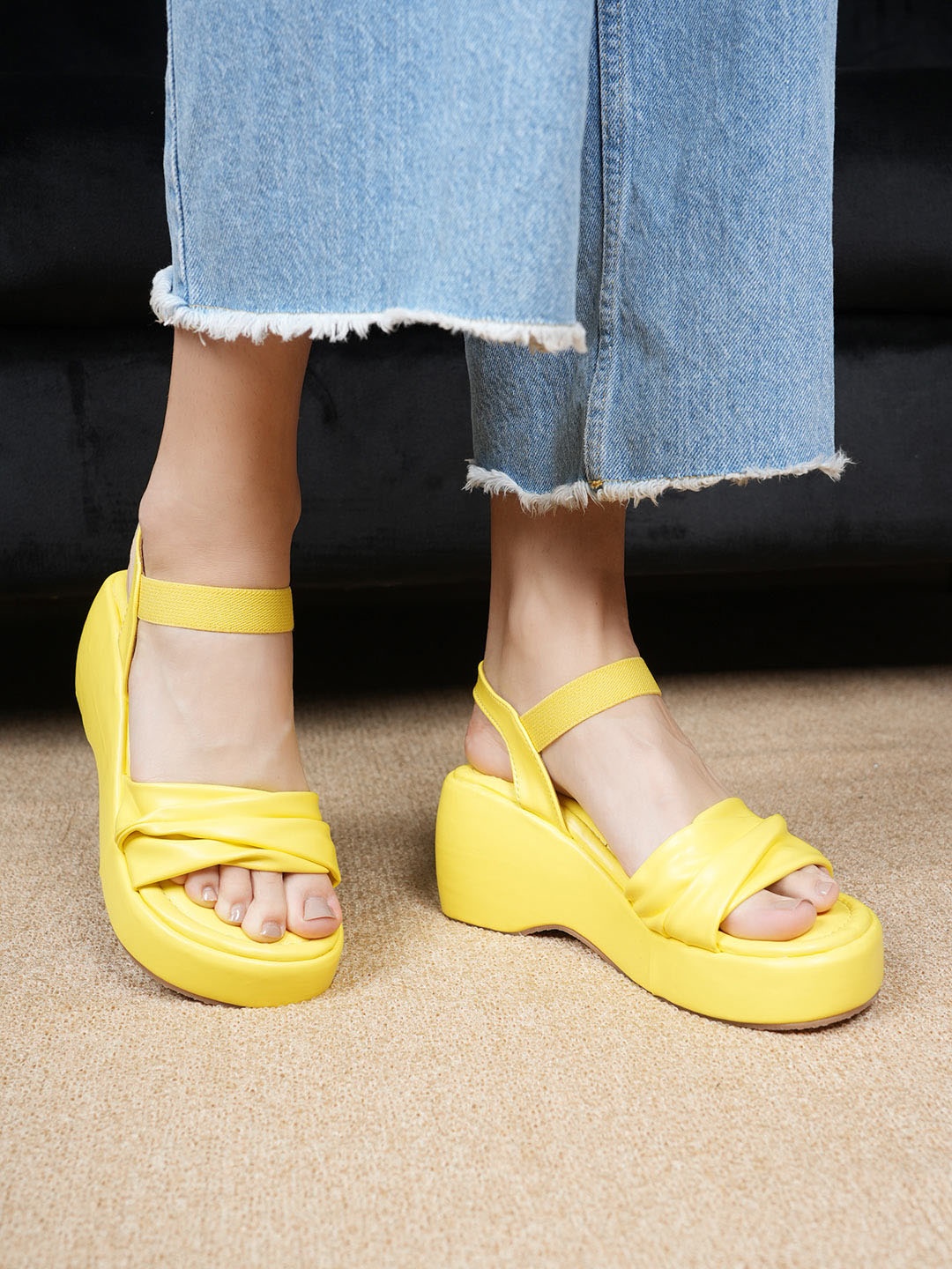 

Lavie Textured Partywear Wedge Sandals, Yellow