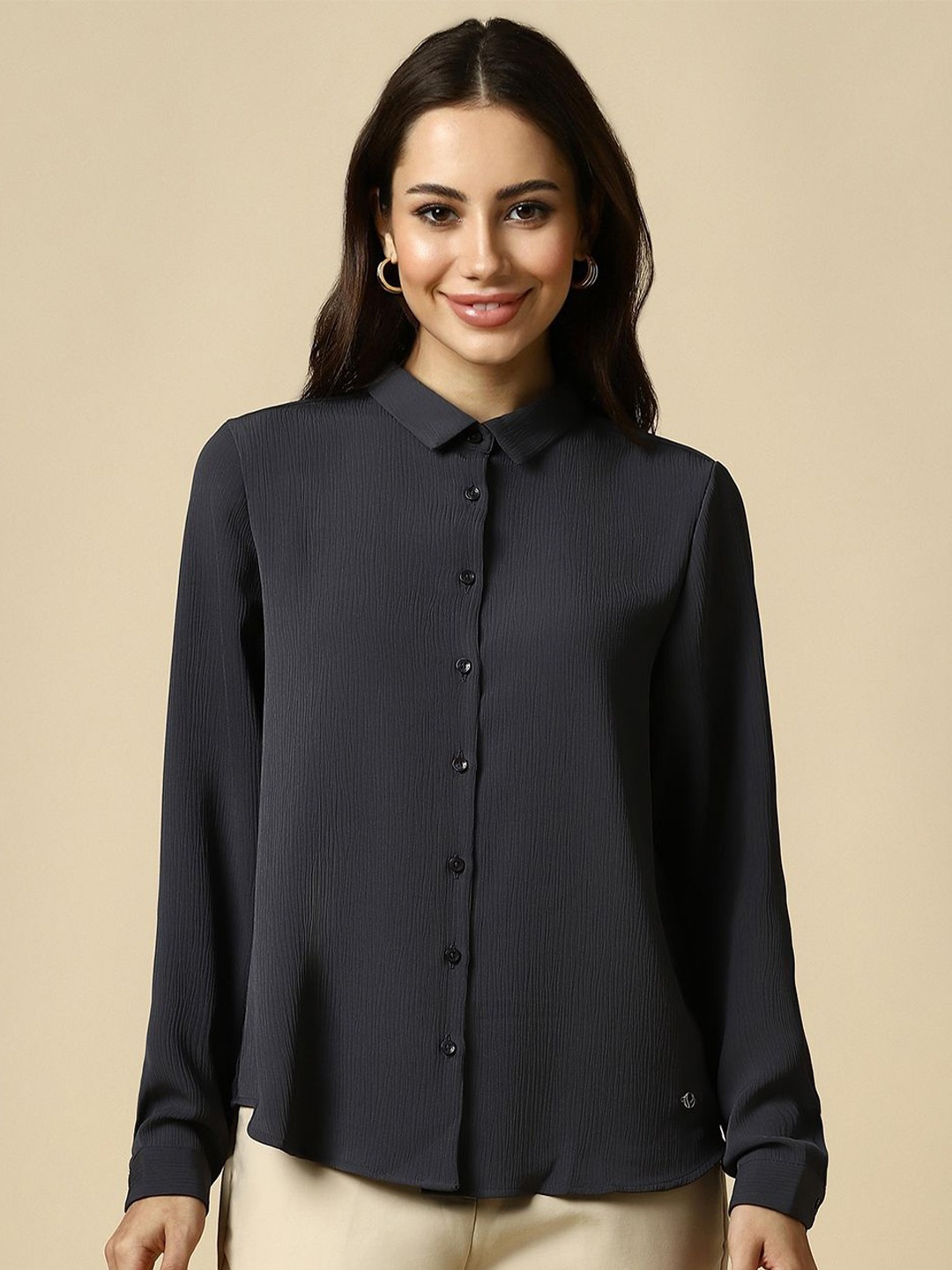 

Allen Solly Woman Spread Collar Solid Formal Shirt, Black