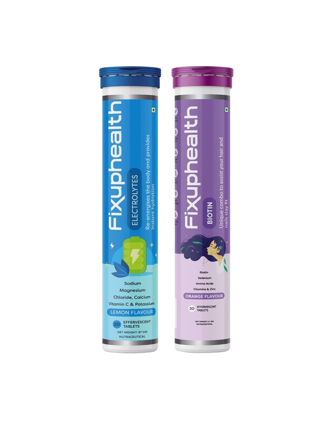 

Fixuphealth Electrolyte Tablets With Biotin Tablets - 20 Tablets Each, Multi