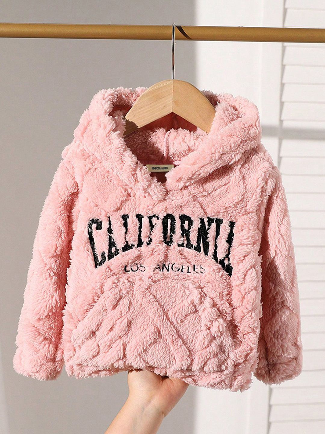 

INCLUD Girls Self Design Hooded Sweatshirt, Pink