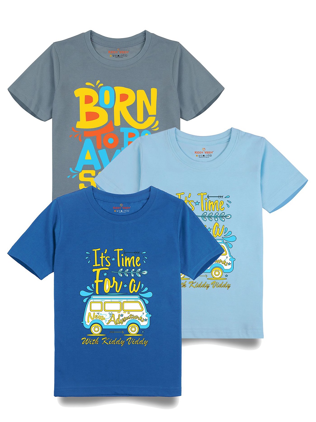 

AUSK Boys Pack Of 3 Graphic Printed Round Neck Cotton T-shirts, Sea green