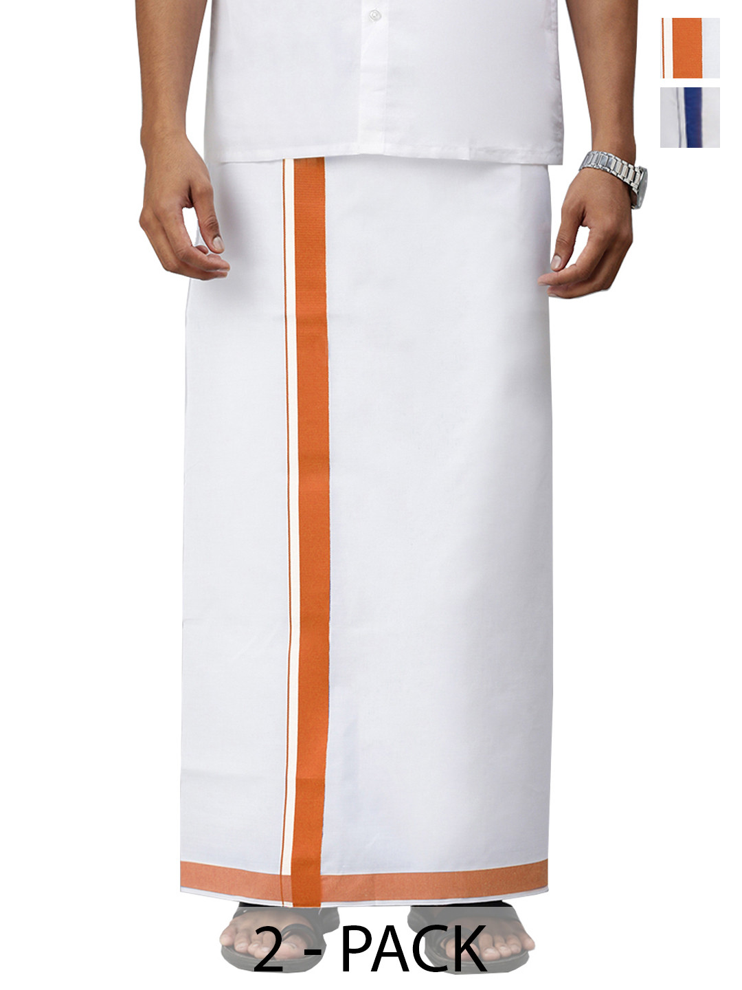 

Ramraj Pack of 2 Men Solid Border Dhoti, White