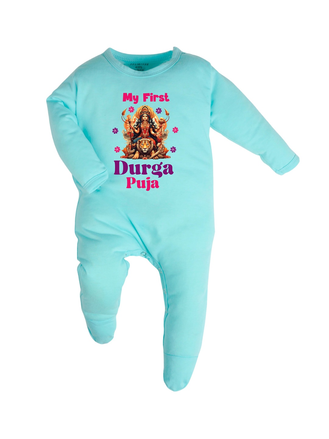 

FFLIRTYGO Infants Printed Cotton Sleepsuit, Turquoise blue
