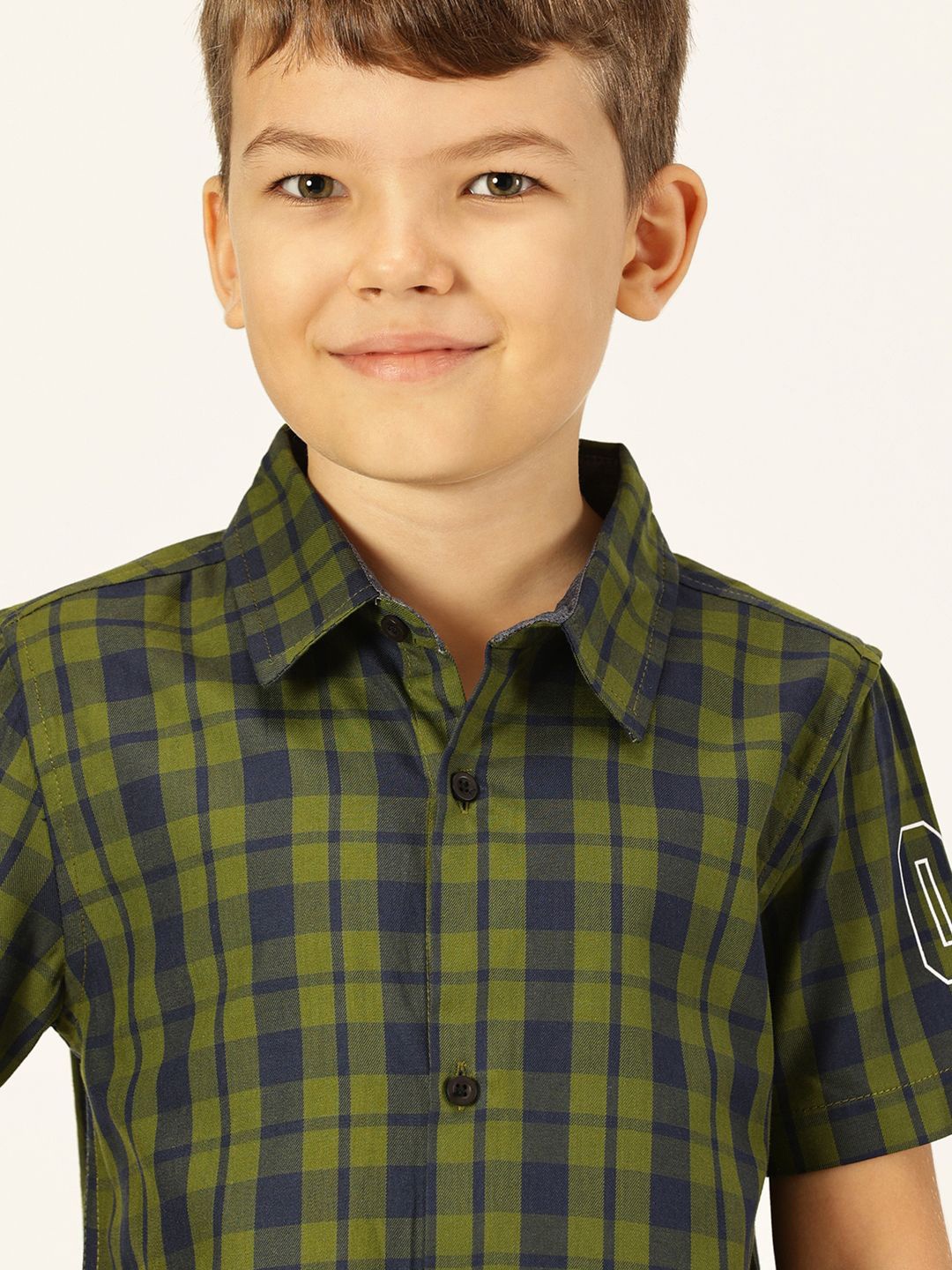 

Killer Boys Premium Spread Collar Windowpane Checked Cotton Casual Shirt, Olive