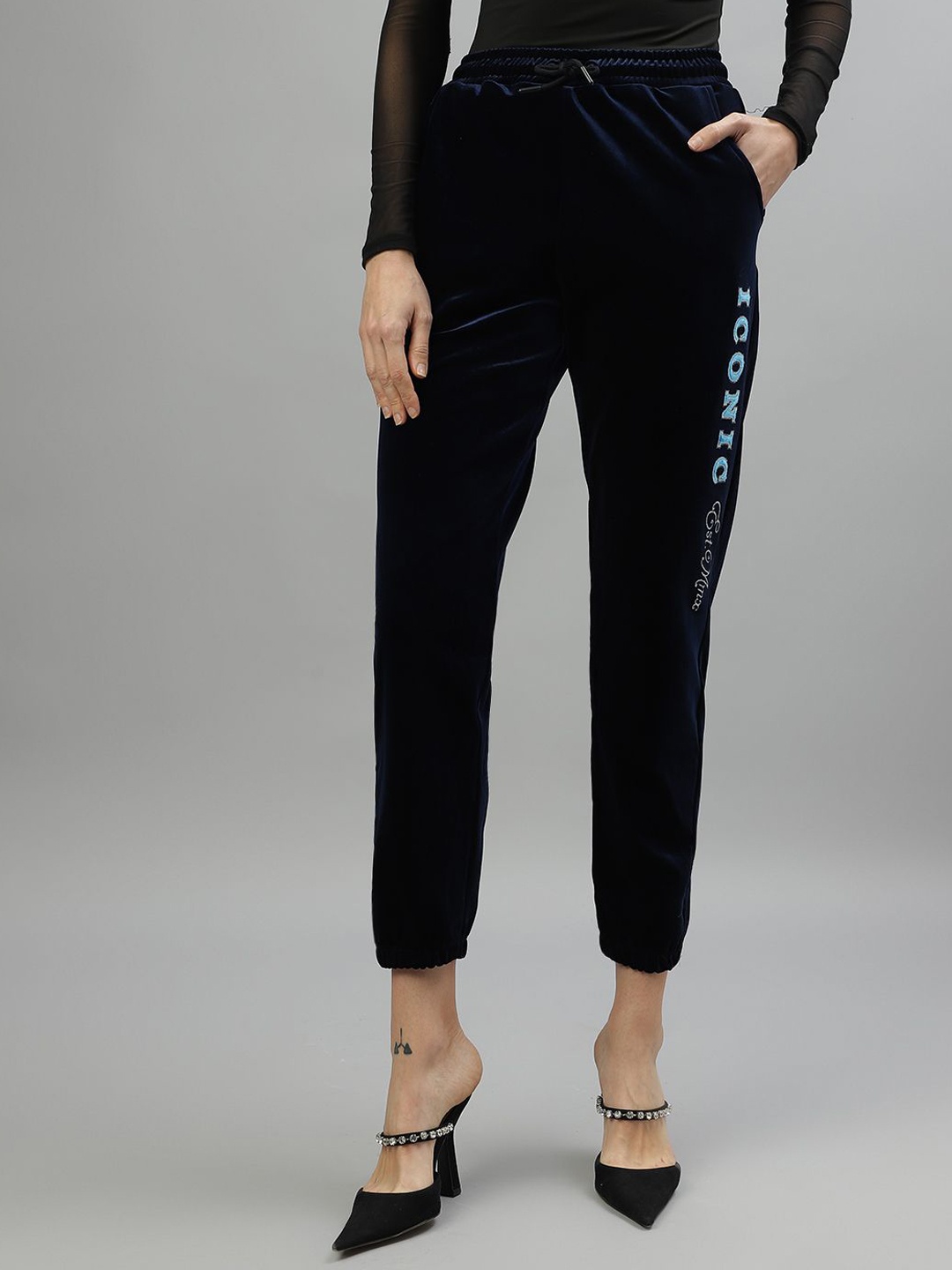 

Iconic Women Brand Logo Mid-Rise Track Pants, Navy blue
