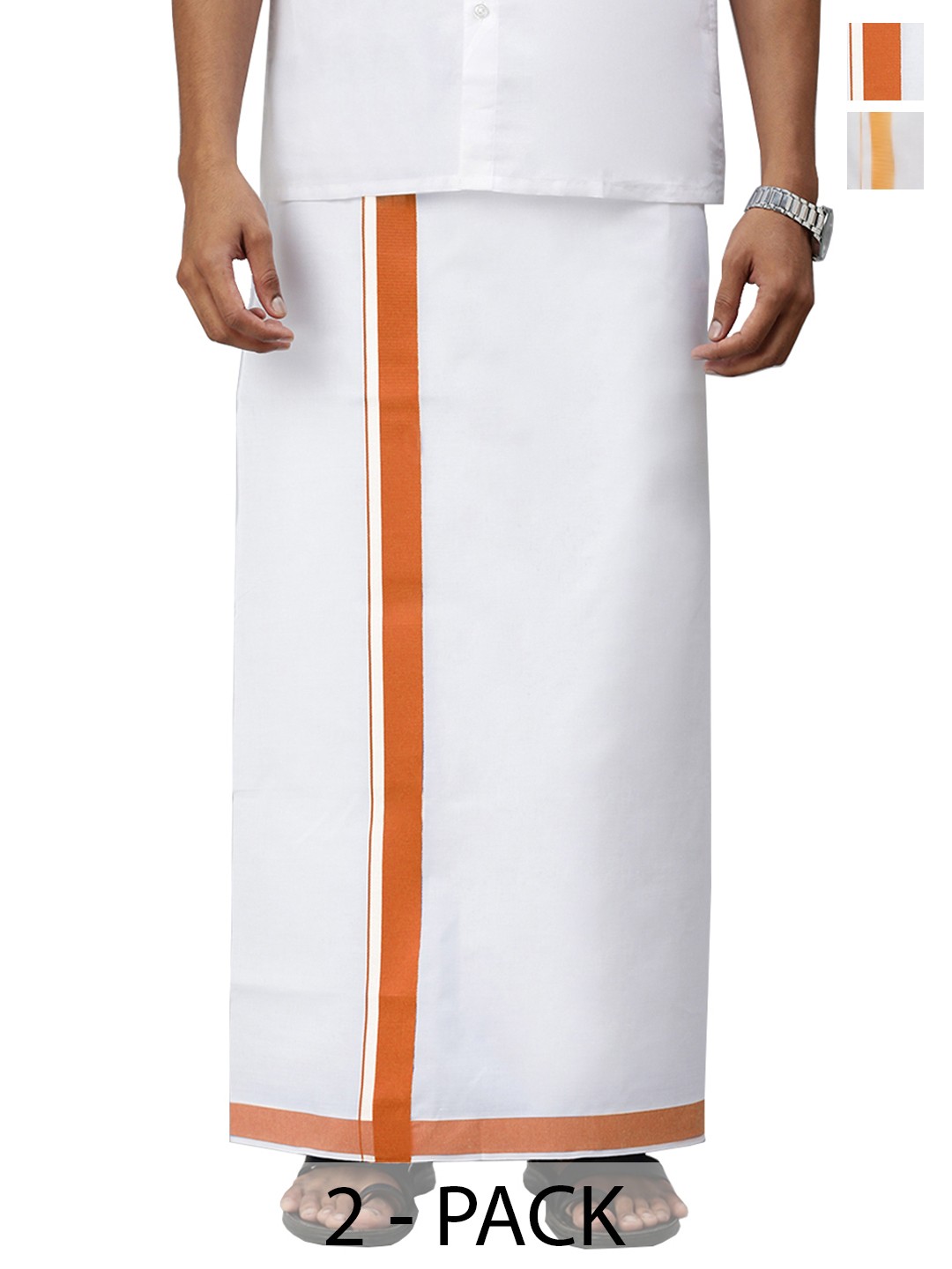 

Ramraj Men Pack Of 2 Fancy Border Dhotis, White