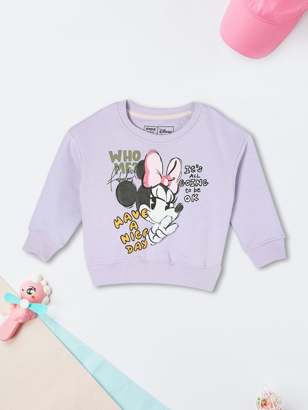 

max Girls Graphic Printed Round Neck Cotton Pullover Sweatshirt, Purple