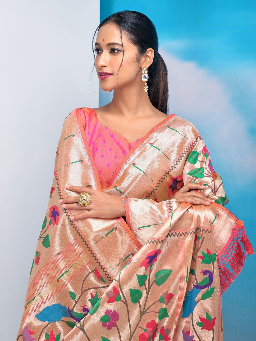 

Kandora Woven Design Zari Pure Silk Banarasi Saree, Peach